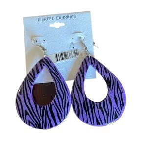 Purple & Black Drop Pierced Earrings Zebra Club Animal Print Retro